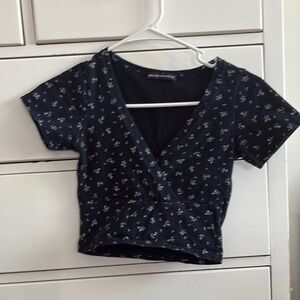 Black Floral Wrap Top